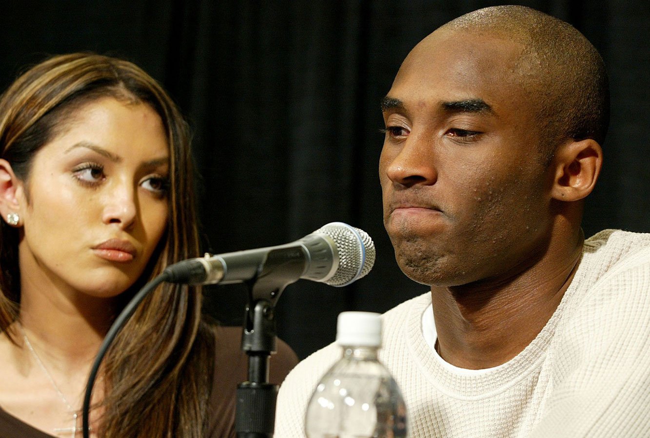 Kobe Bryant with wife, Vanessa at press conference