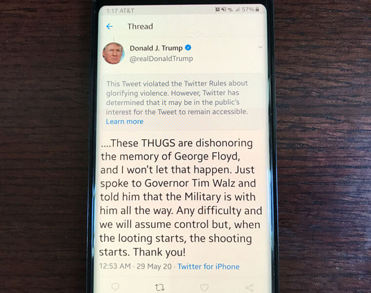 Trump tweets threat of violence