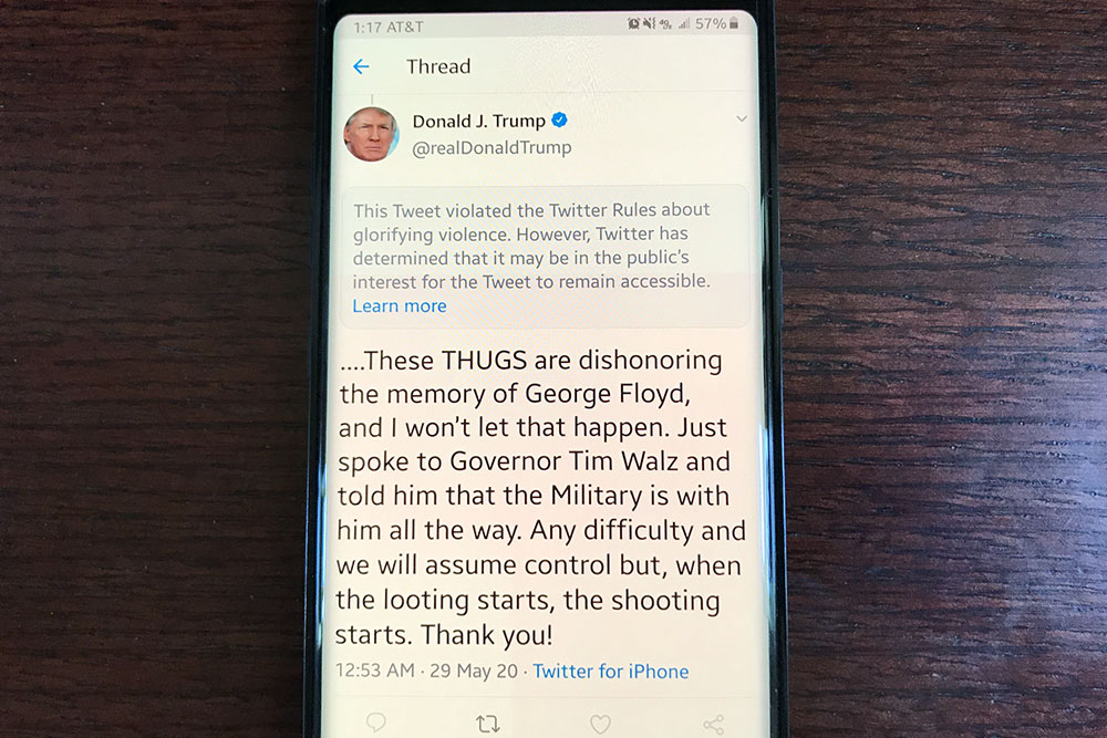 Trump tweets threat of violence